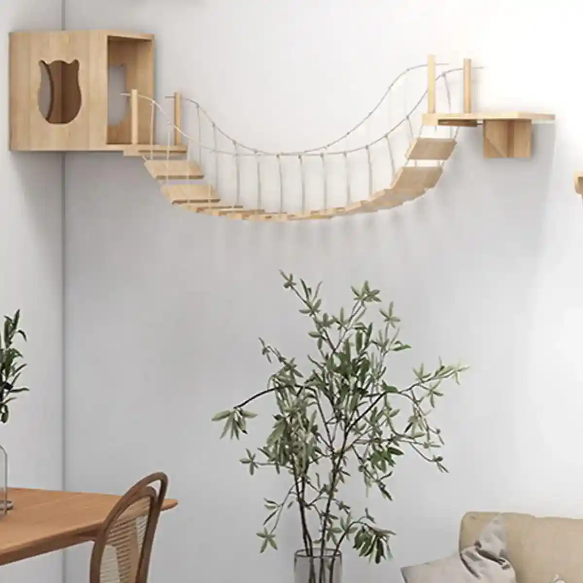 Modern Cat Wall Furniture – Space-Saving Wooden Cat Bridge & Condo Set - Image 12