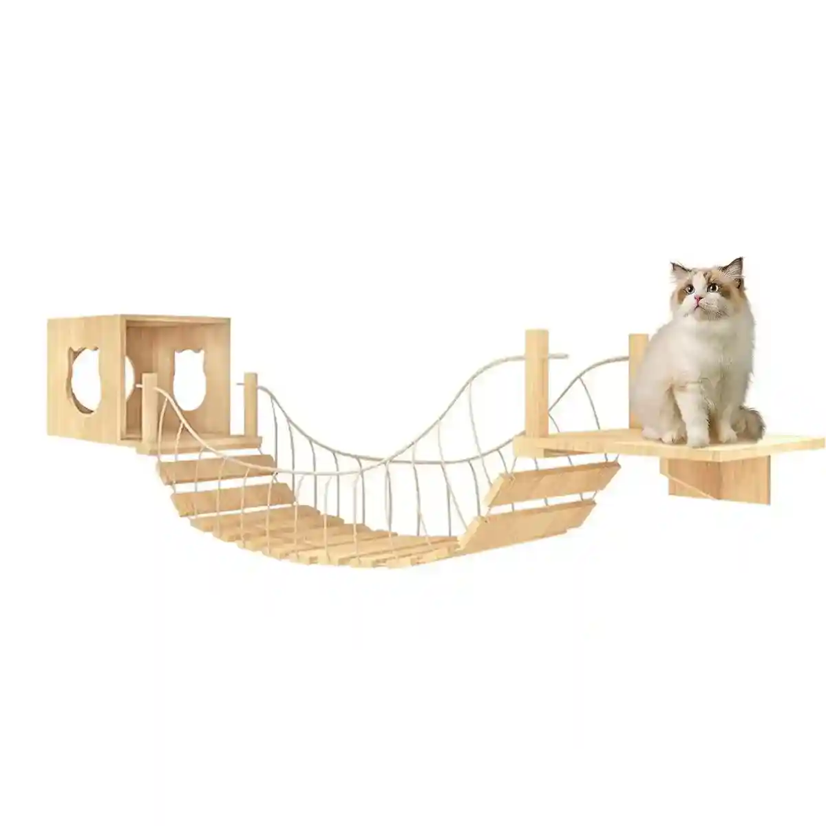 Modern Cat Wall Furniture – Space-Saving Wooden Cat Bridge & Condo Set - Image 14