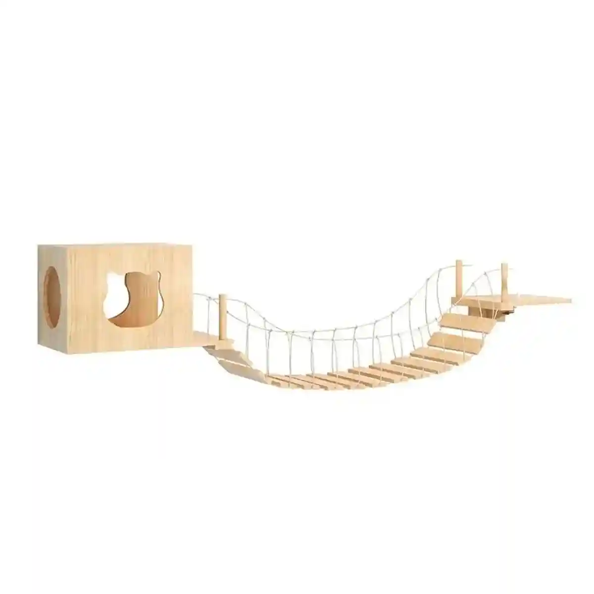 Modern Cat Wall Furniture – Space-Saving Wooden Cat Bridge & Condo Set - Image 2