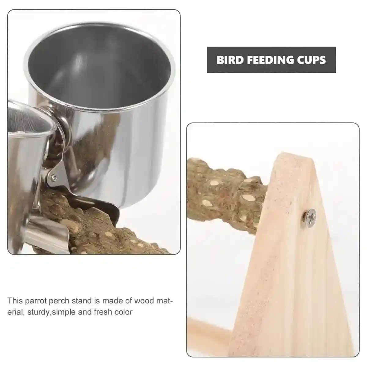 Wooden Desktop Feeder with Bowls Ideal Bird Perch Stand for Small Parrots - Image 4