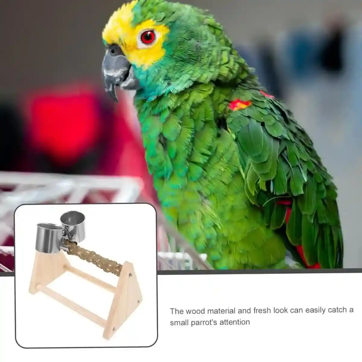 Wooden Desktop Feeder with Bowls Ideal Bird Perch Stand for Small Parrots - Image 8