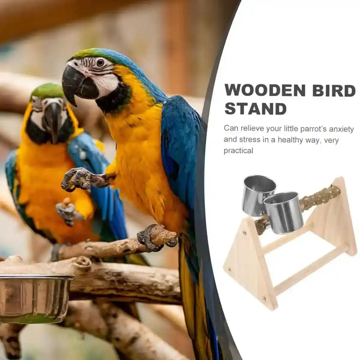 Wooden Desktop Feeder with Bowls Ideal Bird Perch Stand for Small Parrots - Image 9