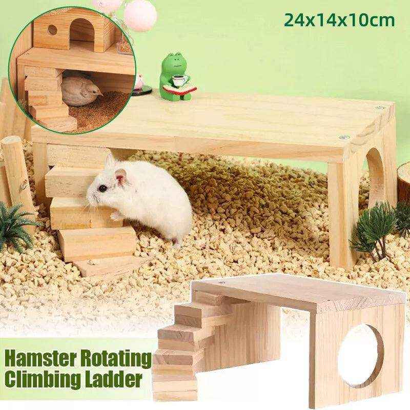 Interactive Wooden Climbing Toy with Hamster Platform and Hideout