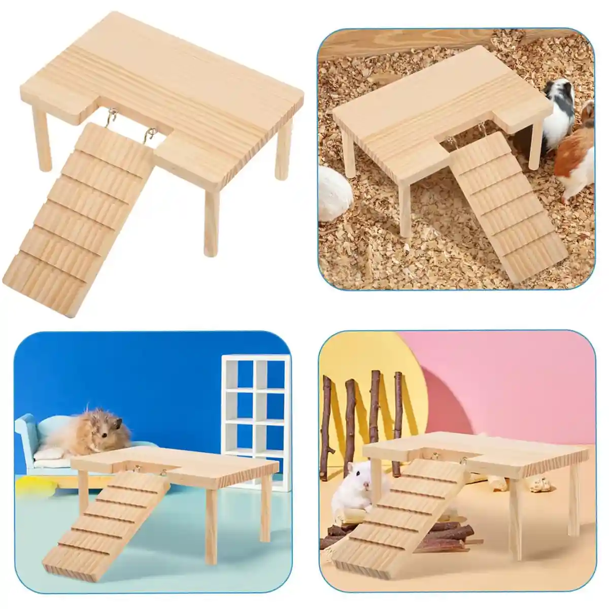Wooden Hamster Platform With Ramp And Stairs For Climbing And Rest - Image 12