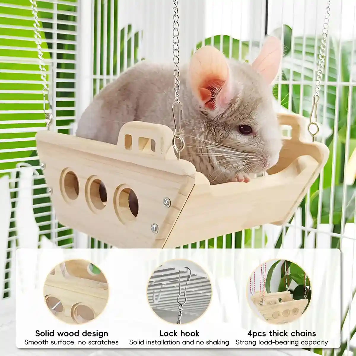 Wooden Hanging Small Animal Hammock Cage Swing Bed for Hamsters & Chinchillas - Image 7