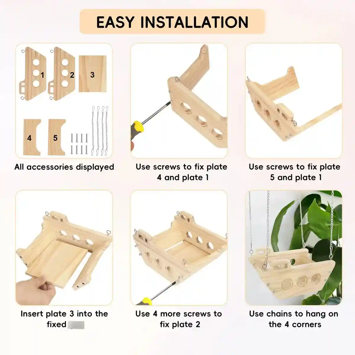 Wooden Hanging Small Animal Hammock Cage Swing Bed for Hamsters & Chinchillas - Image 8
