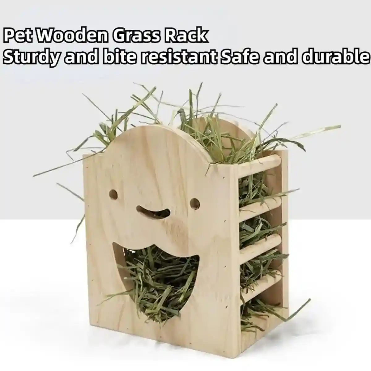 Natural Wooden Hay Feeder for Rabbits Bunny Grass Rack Box - Image 3
