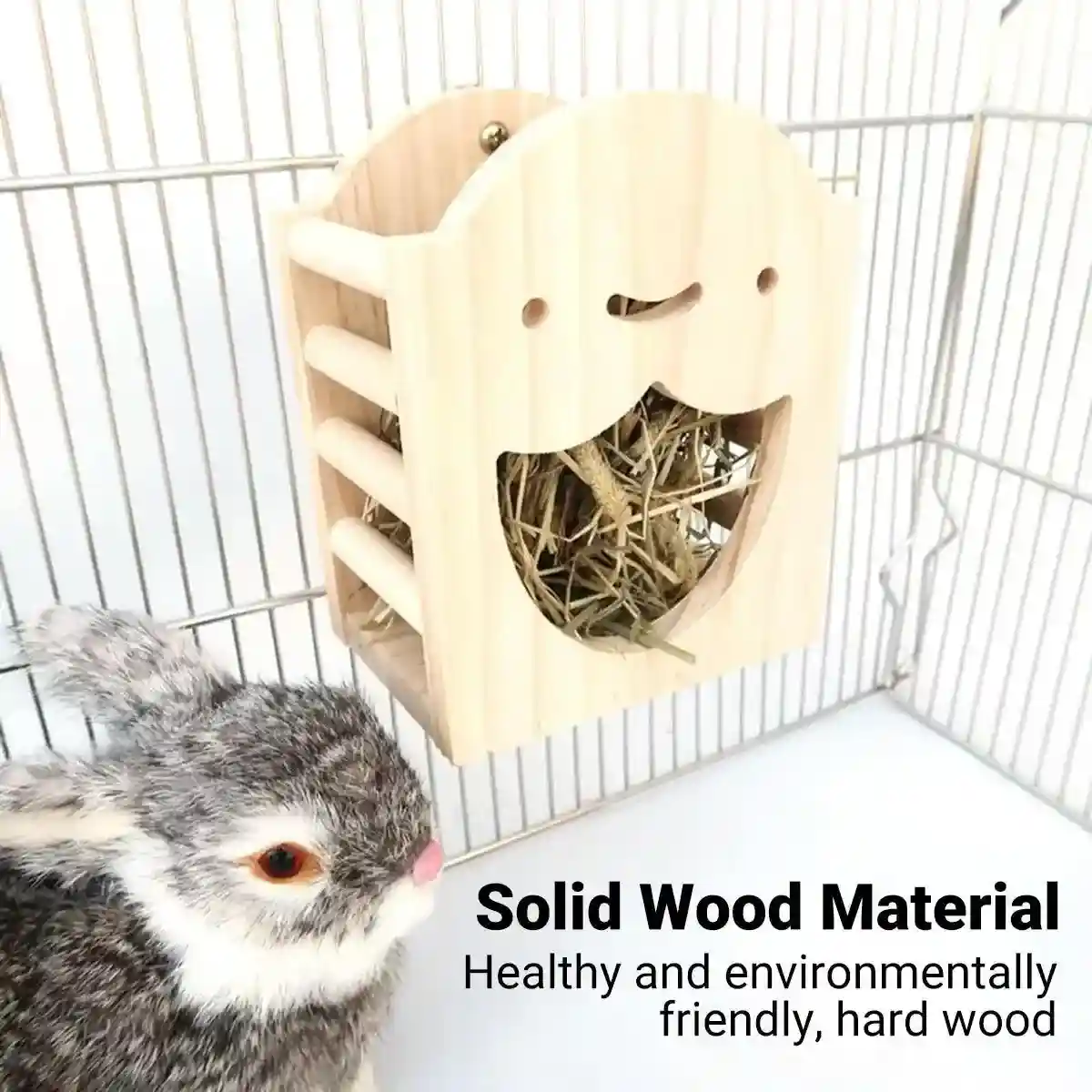 Natural Wooden Hay Feeder for Rabbits Bunny Grass Rack Box - Image 9