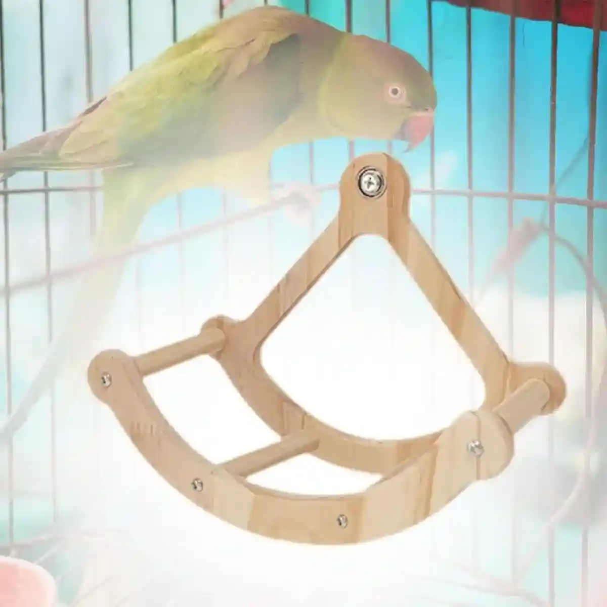 Wooden Parrot Exercise Wheel Silent & Durable Bird Cage Toy - Image 10