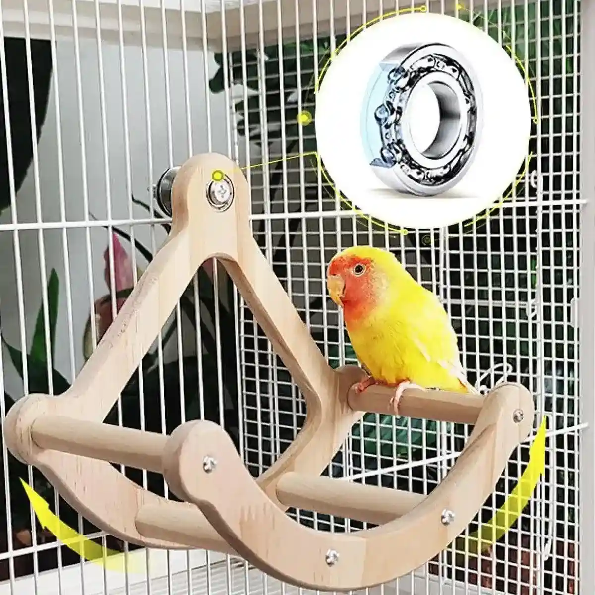 Wooden Parrot Exercise Wheel Silent & Durable Bird Cage Toy - Image 7