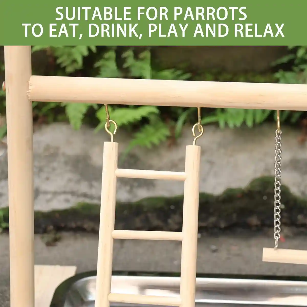 Wooden Parrot Playground With Swing Ladder Feeder And Perch - Image 3