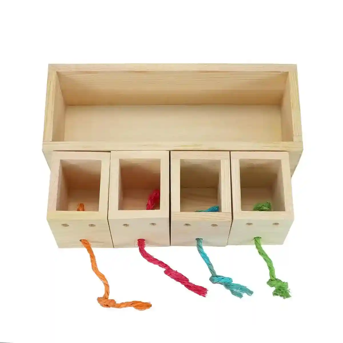Wooden Parrot Foraging Toy Box with Drawers and Ropes - Image 6