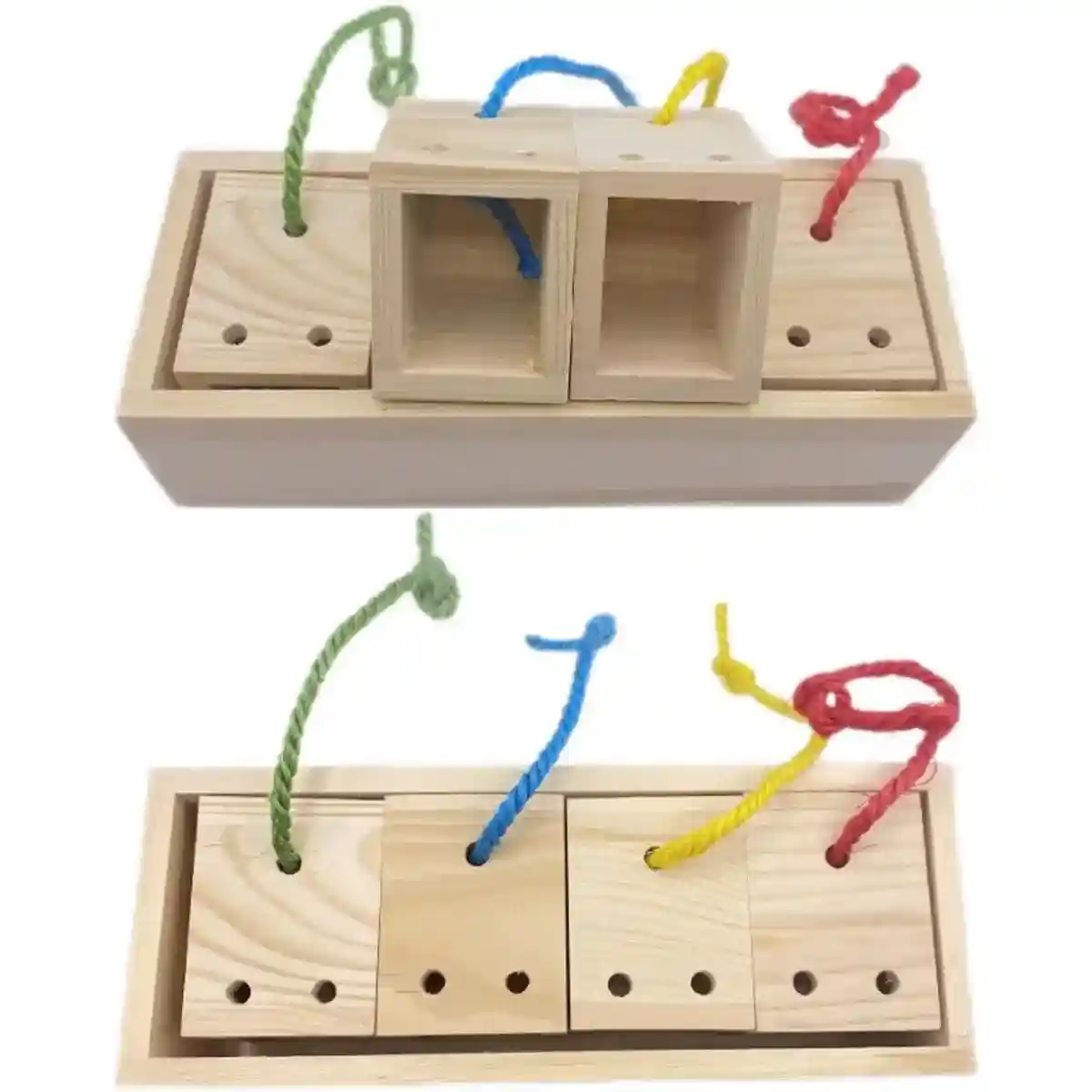 Wooden Parrot Foraging Toy Box with Drawers and Ropes - Image 8