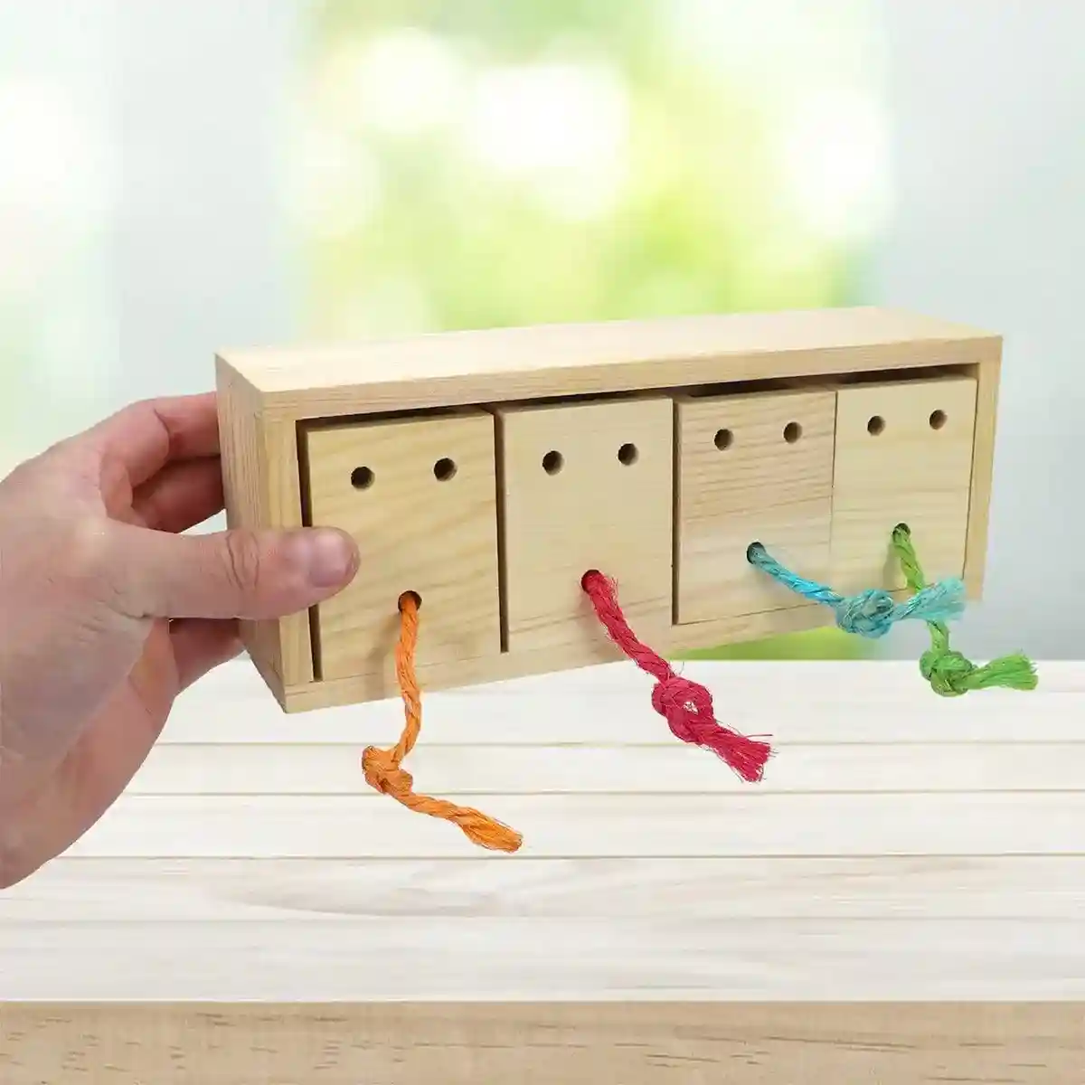 Wooden Parrot Foraging Toy Box with Drawers and Ropes - Image 9