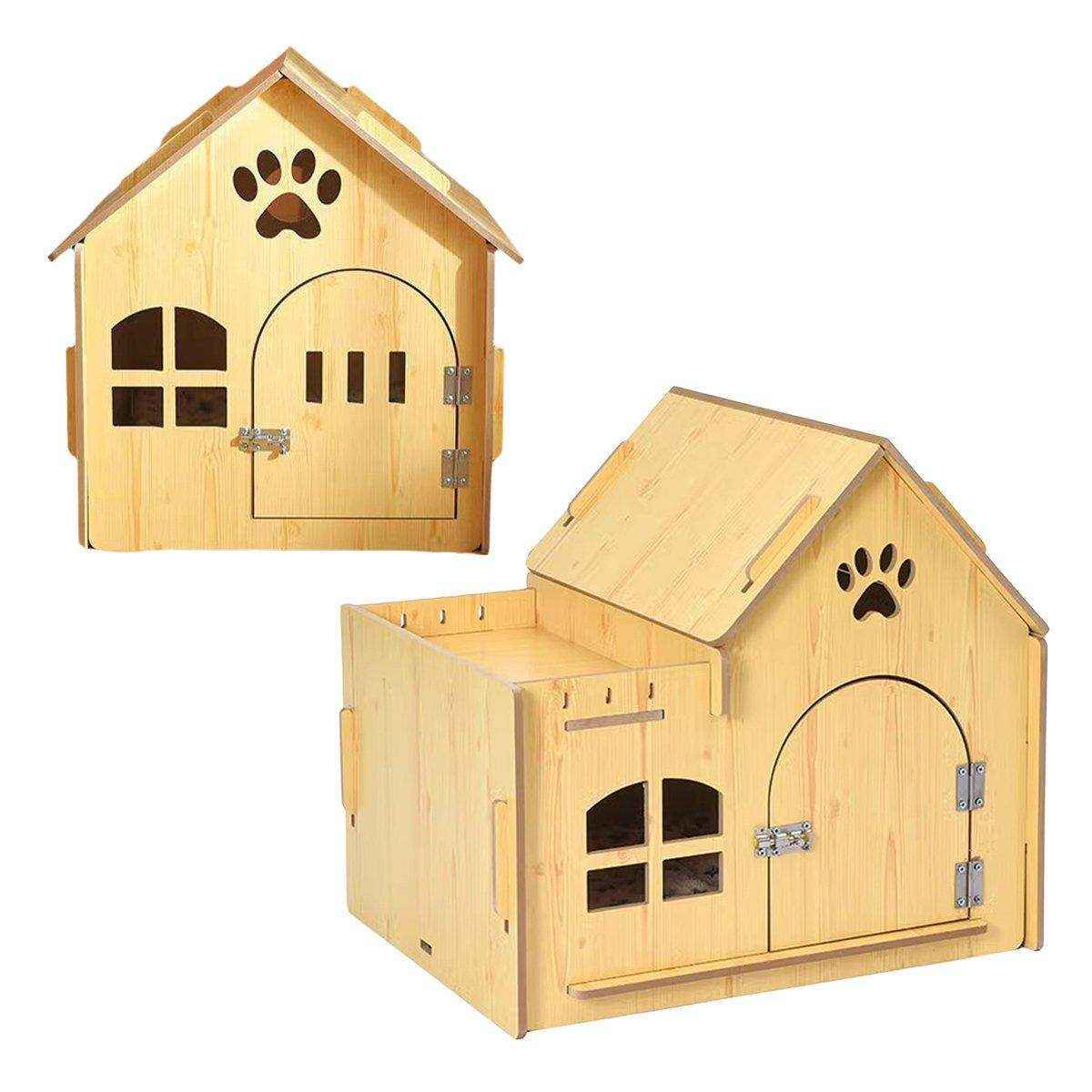 Outdoor Wooden Dog Cat House Villa Style Pet Shelter Weatherproof for Garden - Image 3