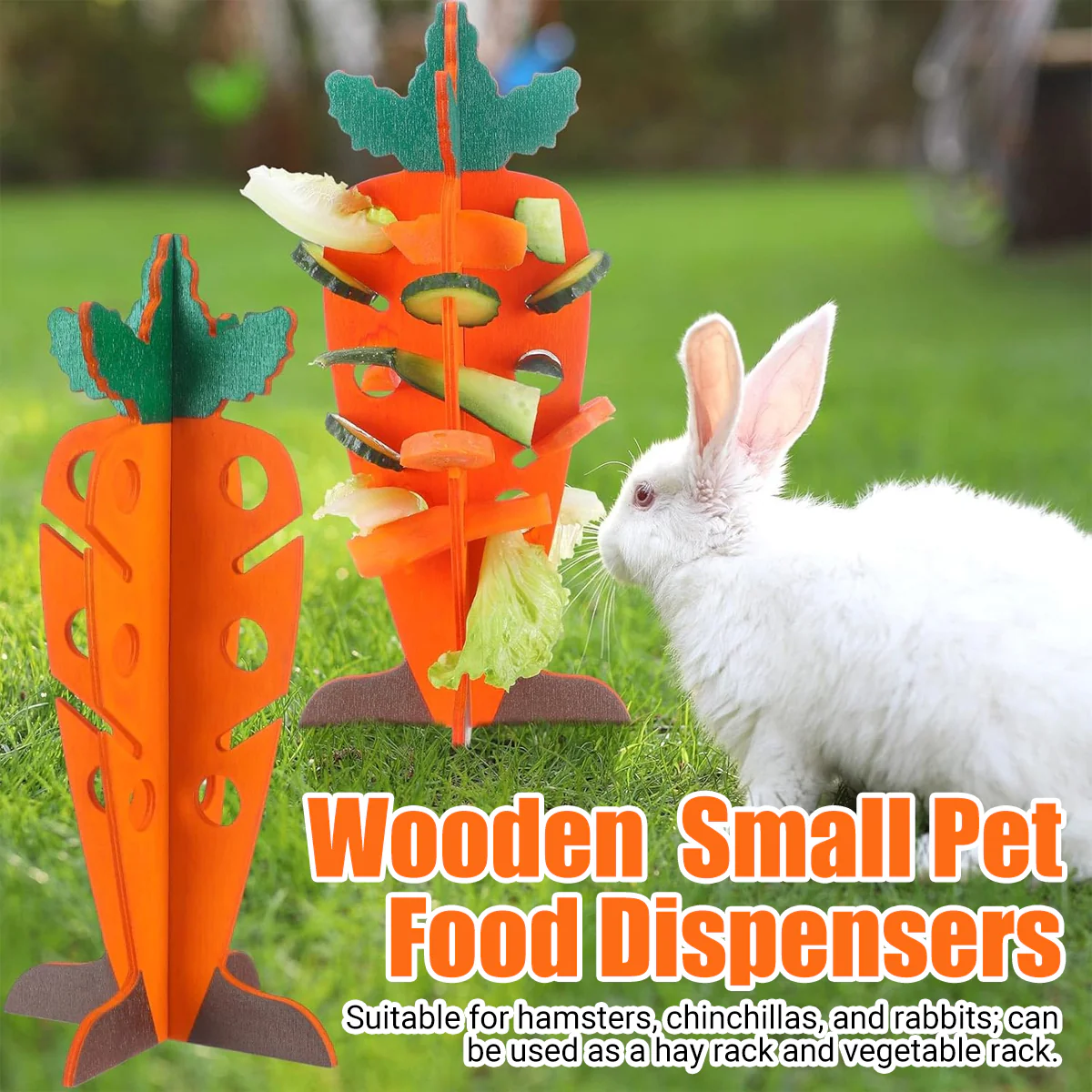 Wooden Small Pet Food Dispenser Carrot Shape