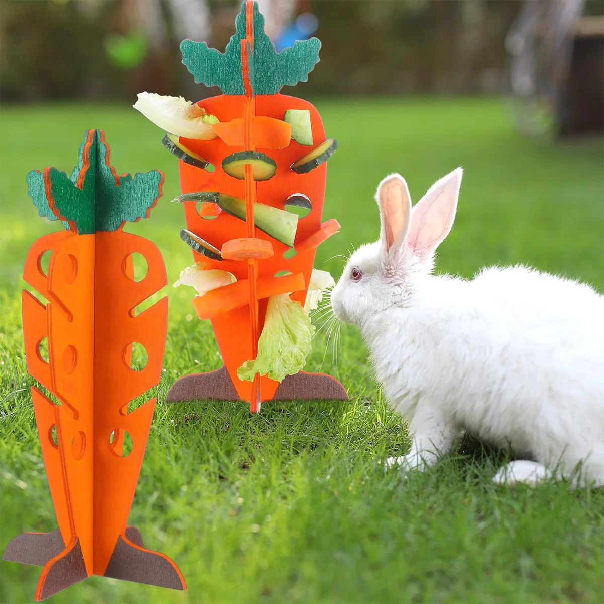 Wooden Small Pet Food Dispenser Carrot Shape - Image 3