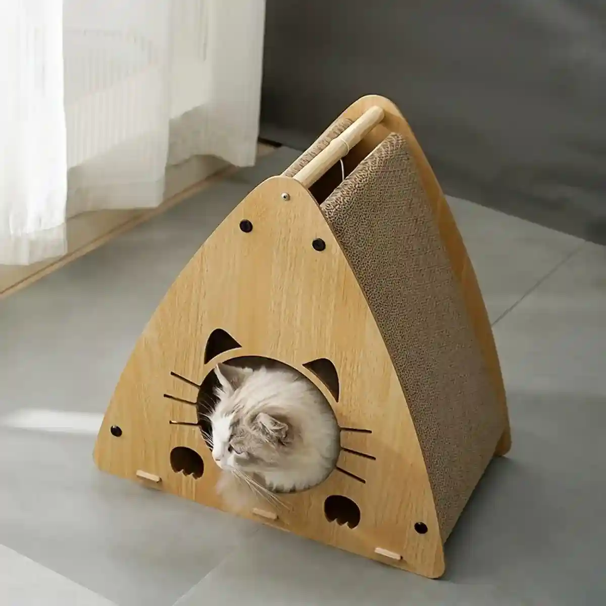 Wooden Triangle Cat Scratching Board Cat Nest 2in1 Claw Sharpening Cat Toys - Image 9